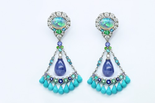 Tanzanite, Opal, and Turquoise Drop Earrings 