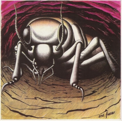 weirdlandtv:The White Ant Versus Man.Illustration by Eric Fraser for The Bowater Papers magazine (19