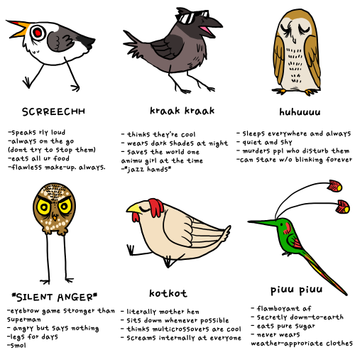 avianawareness: sigil-of-eligos: tag urself im totally piuu piuu scrreechh and kotkot