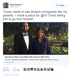 profeminist: Source    Aziz Ansari: Why Trump Makes Me Scared for My Family   