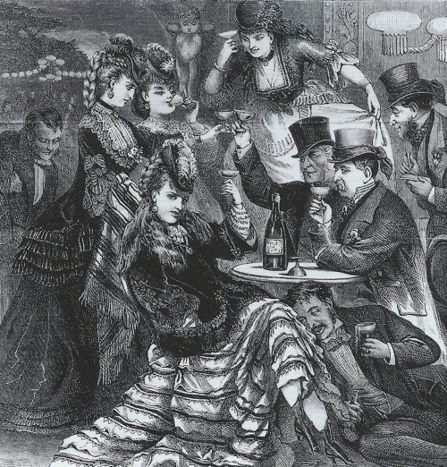 Ladies of dubious morals raise a glass at the Cremorne Pleasure Garden (From the cover of Days&rsquo