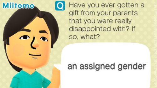 masked-fox-creations:thebifeminist:I snorted out loud[An image of a Miitomo answering a question.The
