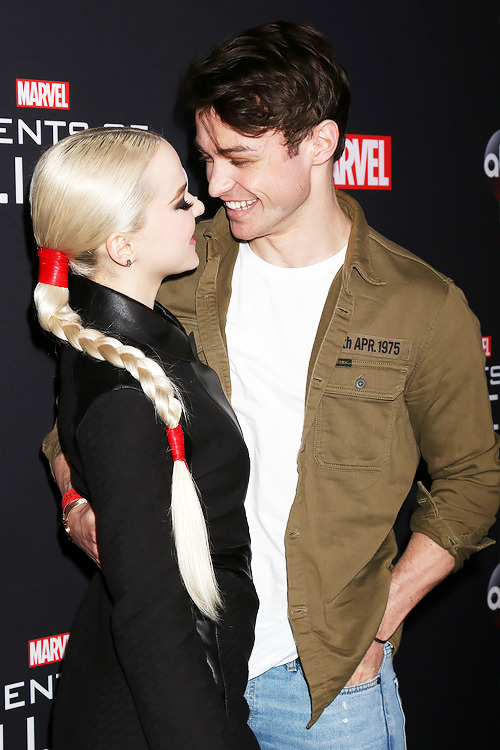 Thomas Doherty and Dove Cameron attend the Marvel’s ‘Agents Of S.H.I.E.L.D.’ 100th Episode Celebrati