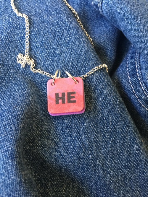 thatsthat24:diagahybrid:I GOT A PRONOUN NECKLACE. Sure, I kind of ordered it behind my parents back, but its all good, I got a cover. Since I can’t really pass well yet, this will be a huge confidence booster. Transition is starting off with good vibes!