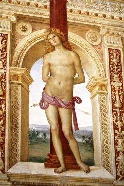 stijenafurormonachus:  Pietro Perugino, Martyrdom od St. Sebastiano, 1505, Fresco, Church of San Sebastiano, Panicale, Italy