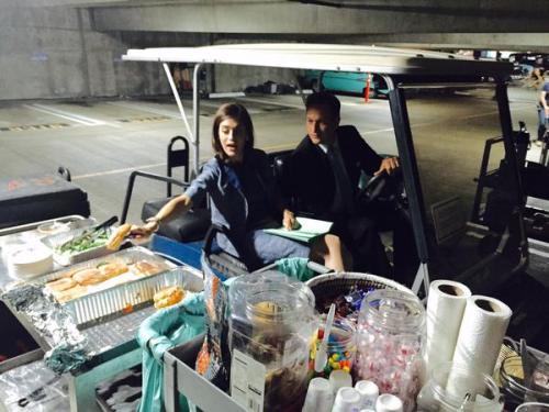 paralllaxx: Josh Charles: “Drive through craft service with Lizzy on set. Not quite In-N-Out, but I’