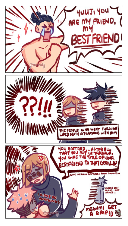 thecmaly:everyone wants to be yuuji’s best friend -more jjk comics