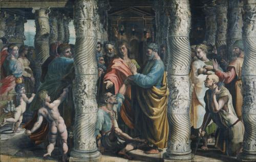 The Healing of the Lame Man, by Raffaello Sanzio, probably helped by Giulio Romano and Giovanni da U