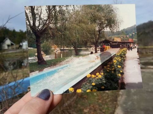 abandonedography:  Sequential pictures of my dad in the 80s taken in the same place nearly 30 years later.Dogpatch USA located is located Arkansas and was a theme park that operated from 1968 to 1993 and sat abandoned from 1994 to 2014. (SOURCE)