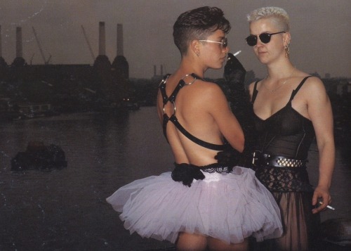 elaphaia:adayinthelesbianlife:London dykes by Del LaGrace Volcano[image: a photo of two dykes facing
