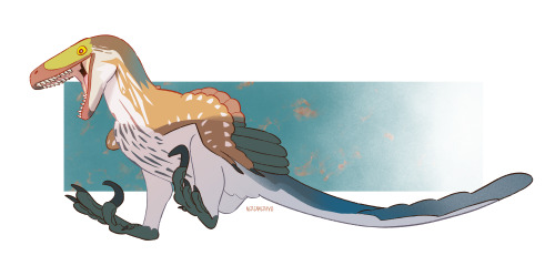 nereamerayo:Archaeopteryx with Archaeops’ palette and Utahraptor commissioned by @trusty-alt