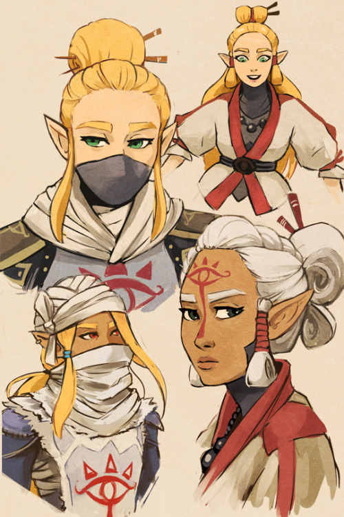 cryingmanlytears:Doodled some BotW Sheikah/Sheik Zelda ideas while I was playin D&D this morning