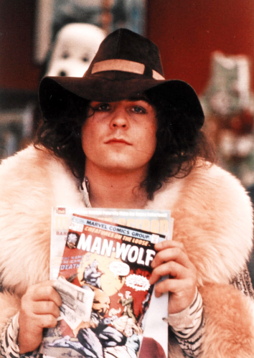 funkpunkandroll84: Marc Bolan holding a Man-Wolf comic book, c. 1975