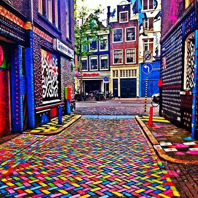 colorful street in Amsterdam.