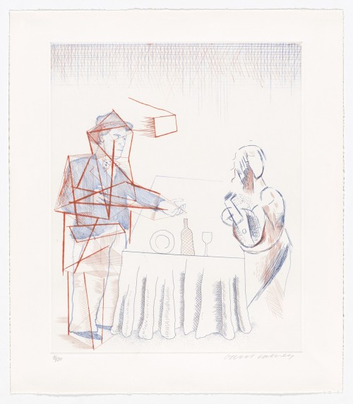 Figures with Still Life from The Blue Guitar, David Hockney, 1976–77, published 1977, MoMA: Drawings