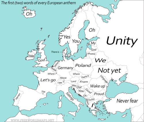 j-ellyfish: sherlockscones: hmas-sydney: mapsontheweb: The beginning of each European anthem (fixed)