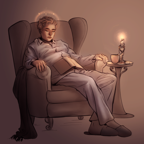 rishnea:No One:Me: But what if Aziraphale fell asleep in his chair!!!!Sketch that I’m not really ple