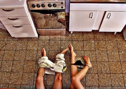 crimson-uncovered:  Kitchens can satisfy more than one kind of hunger. Like most hungers, I imagine that the hunger for a good fuck is only temporarily sated. It may strike at the least opportune times. Like, for example, when it’s time to cook dinner.