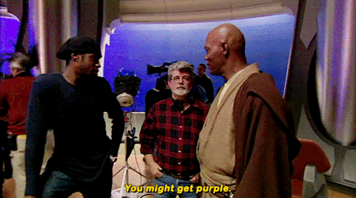 thejaebeom: George Lucas, Samuel L. Jackson and Ahmed Best behind the scenes of Star Wars: Attack of the Clones  