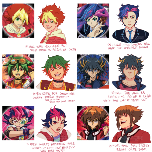 yenpondering:in which I finally redrew the multitude of ygo protagonists’ hair because I actua