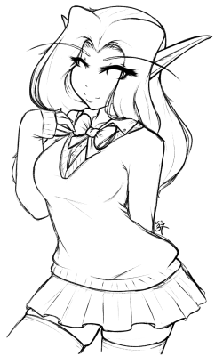 Pwyw School Uniform Commission For Kittyklawz Of Her Cutie Blood Elf Erii