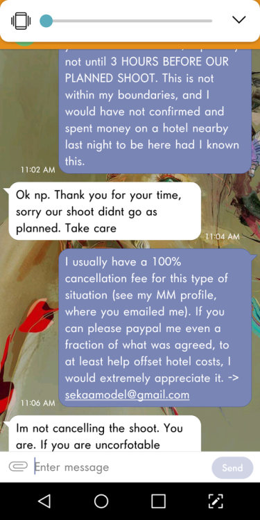 sekaamodel: sekaamodel: Cancellation in Las Vegas today because the photographer is a manipulative a