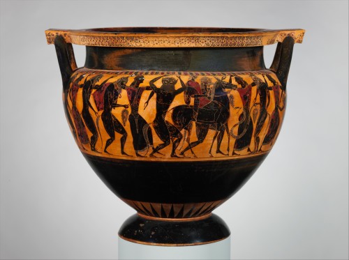 didoofcarthage:Terracotta column-krater with satyrs and maenads, attributed to LydosGreek (Attic), A