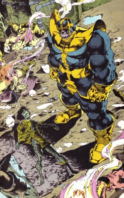 thecomicsvault:  T H A N O S  &amp;  G A M O R AWARLOCK AND THE INFINITY WATCH #9 (October 1992)Art by Angel Medina (pencils), Bob Almond (inks) &amp; Ian Laughlin (colors)