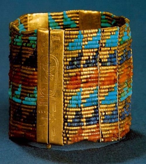 grandegyptianmuseum:Bracelet of Queen Ahhotep IBead Bracelet of Queen Ahhotep I, “Iah the Moon is sa