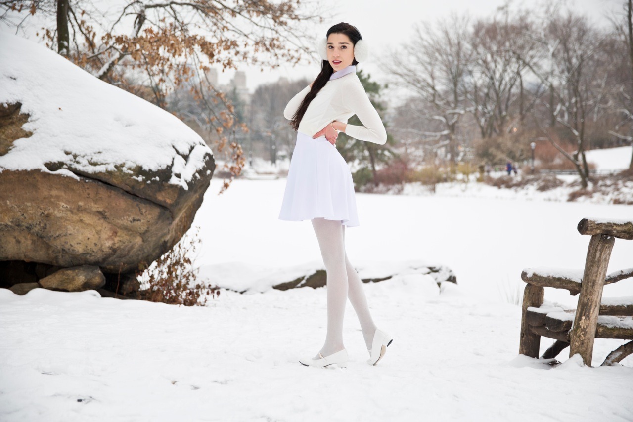 americanapparel:  Alanna in a winter wonderland wearing the Poplin Round Collar Short