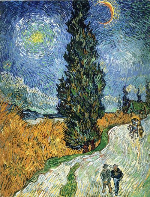 vincentvangogh-art:Road with Cypresses, 1890 Vincent van Gogh