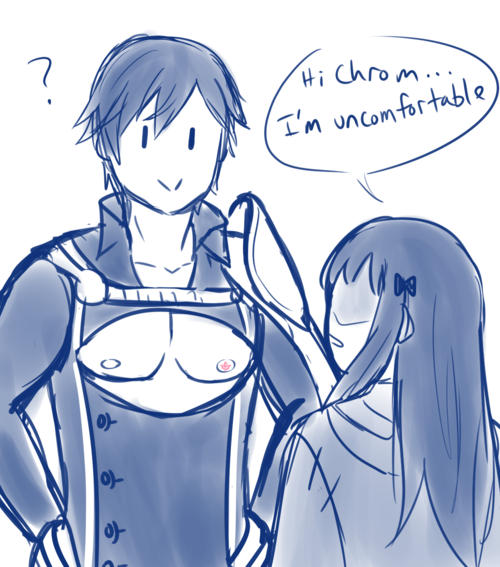 plerndraws:  yakusagi:  what if chrom had the brand of the exalt on some obscure place like his left nipple or his knee     The worst part is that Chrom thinks it’s perfectly normal 