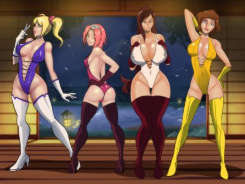 tinkerbomb:  Commission by Evafreak - From left : Juliet, Sakura, Tifa, and April  