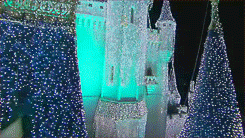 black-white-disney:Cinderella Castle @ Christmas