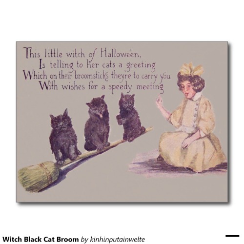 Witch Black Cat Broom Postcard - $1.10 Made by Zazzle Paper Vintage Halloween print http://www.zazzl