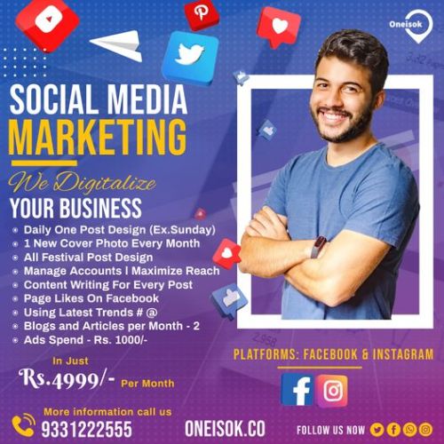 Boost your sales up to 200% and get genuine business leads through Social Media Marketing.

In todays time, social media is such a place where you can bring traffic related to your business and increase your business.

For more info, contact us: 9331222555
Email: info@oneisok.com
Visit Our Website: https://oneisok.co/ #oneisok#socialmediamarketing#socialmedia #social media plans #instagram#facebook #social media platforms #lead generation