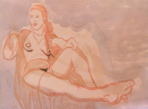 Here’s a drawing/watercolor that I did of Lily Bordeaux at the Boston Dr Sketchy’s.   11"x14"  Matt Bernson 2012