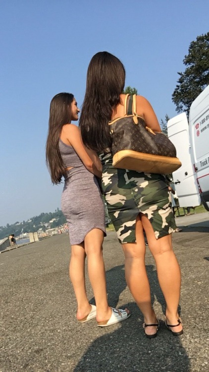 shortskirtsshortshorts: The hottie in the grey dress was so cute. Her friend was okay too.