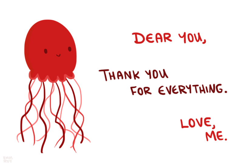 positivedoodles:  [drawing of a red jellyfish next to a caption that says “Dear
