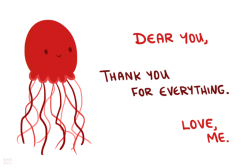 Positivedoodles:  [Drawing Of A Red Jellyfish Next To A Caption That Says “Dear