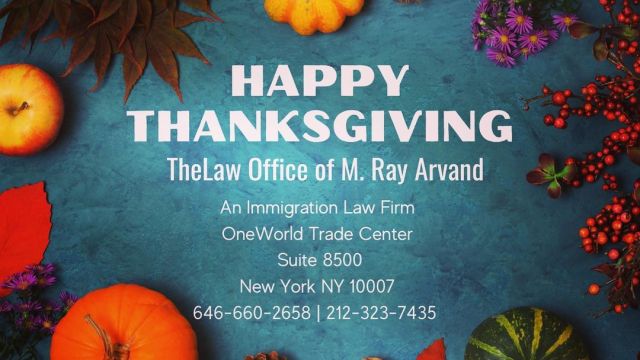 Wishing everyone a very happy Thanksgiving. From our family to yours.  #ArvandLaw is a full service immigration law firm located at One World Trade Center in the financial district of Manhattan. Call us today for an evaluation of your immigration matter 212-323-7435 or 646-660-2658.  #ArvandLaw #WeAreArvandLaw #NoBanNoWall #Immigration #Visa #AsylumIsAHumanRight #USCIS #DHS #Immigrantstrong 💪  (at Law Office of M. Ray Arvand, PC • An Immigration & Personal Injury Law Firm) https://www.instagram.com/p/CWs7D6zrCiR/?utm_medium=tumblr #arvandlaw#wearearvandlaw#nobannowall#immigration#visa#asylumisahumanright#uscis#dhs#immigrantstrong