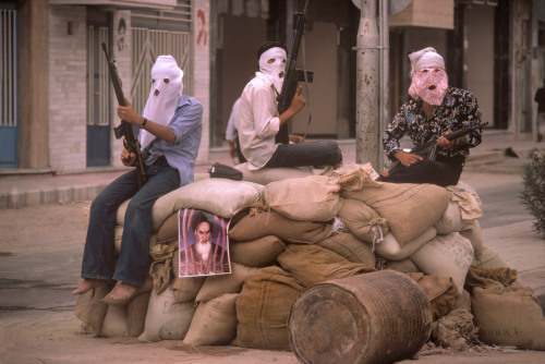 soldiers-of-war:IRAN. Tehran. 1979. Revolutionary masked militia during the Iranian Revolution.Photo