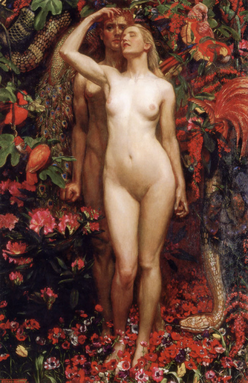 serpentandstang:John Liston Byam Shaw, The Woman, the Man. and the Serpent.