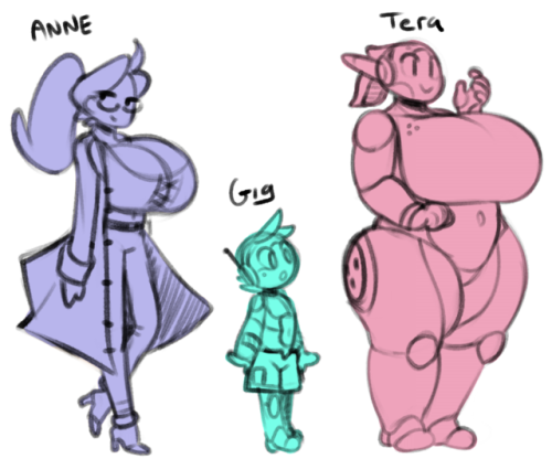 angstrom-nsfw:some new faces from tonight’s stream- the short robo-boy Gig, the large robo-girl Tera, and their weird creator Dr. Anne Dromeda! Together they’ll save the human race from a mysterious alien threat(by fucking all the aliens of course)