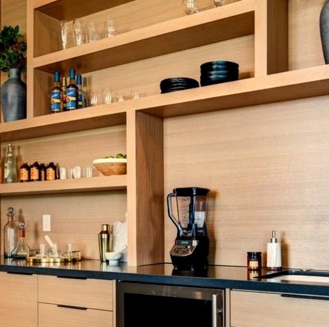 Single Wall Home BarExample Of A Large Contemporary Single-wall Carpeted Wet Bar With A Gray Floor And