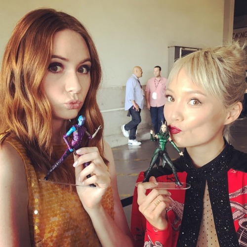 Karen Gillan and Pom Klementieff at San Diego Comic-con. “Nebula and Mantis and Karen and Pom.