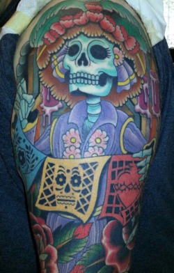 fuckyeahtattoos:  Dia De Los Muertos sleeve by Matt Brotka @ Left Hand Black, San Diego, CA 