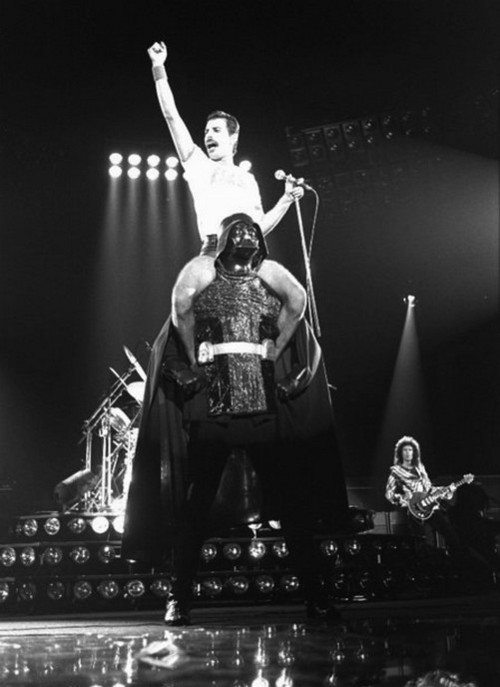 bigbangtheoree:Just Freddie riding Darth Vader because May the 4th be with you