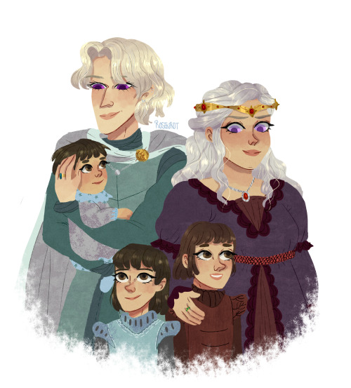 1. Laenor Velaryon, Rhaenyra Targaryen with babies Jacaerys, Lucerys and Joffrey2. Corlys Velaryon &