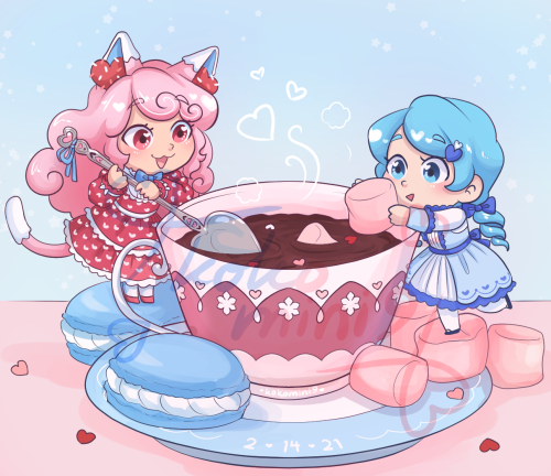 celebrating valentines + my birthday with a little doodle of my ocs Berrina &amp; Annibel ♥little ho